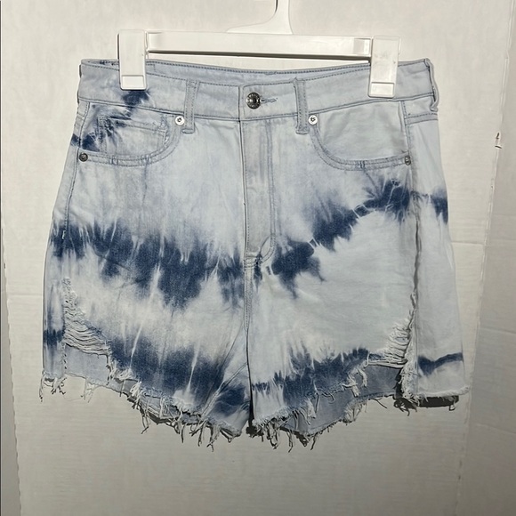 American Eagle Outfitters Blue and White Jean Shorts with Tie-Dye Pattern - Picture 1 of 7